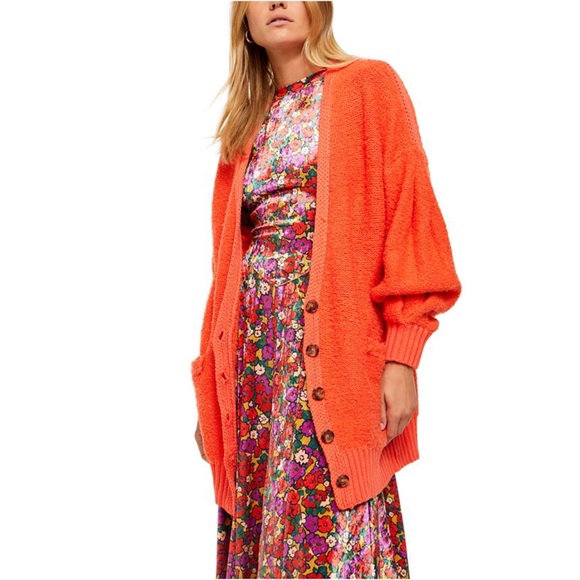 Free People Sweaters - Free People NEW Snow Drop Red Orange Oversized Cardigan